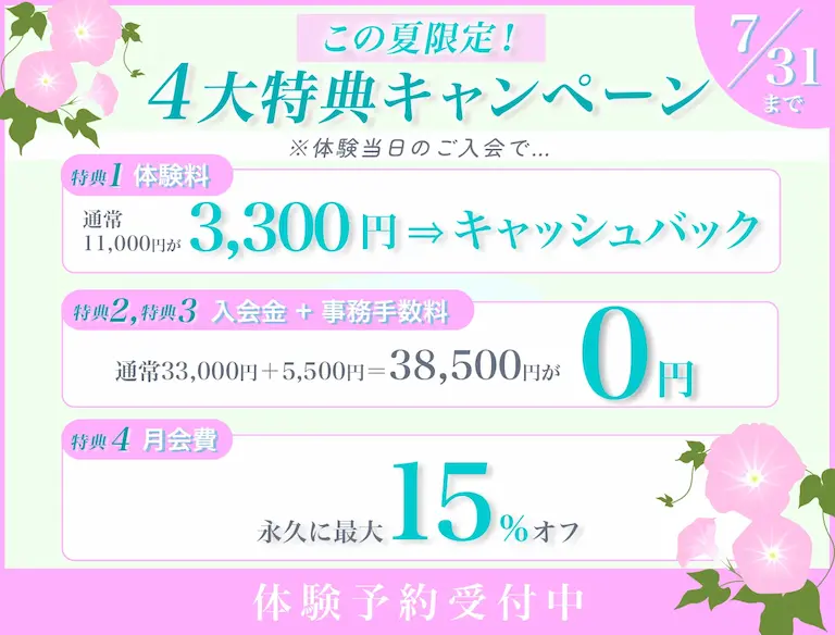 この夏限定！４大特典キャンペーン7月31日まで