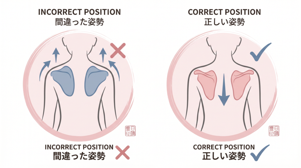 肩甲骨の位置と下げる動きの解剖図解