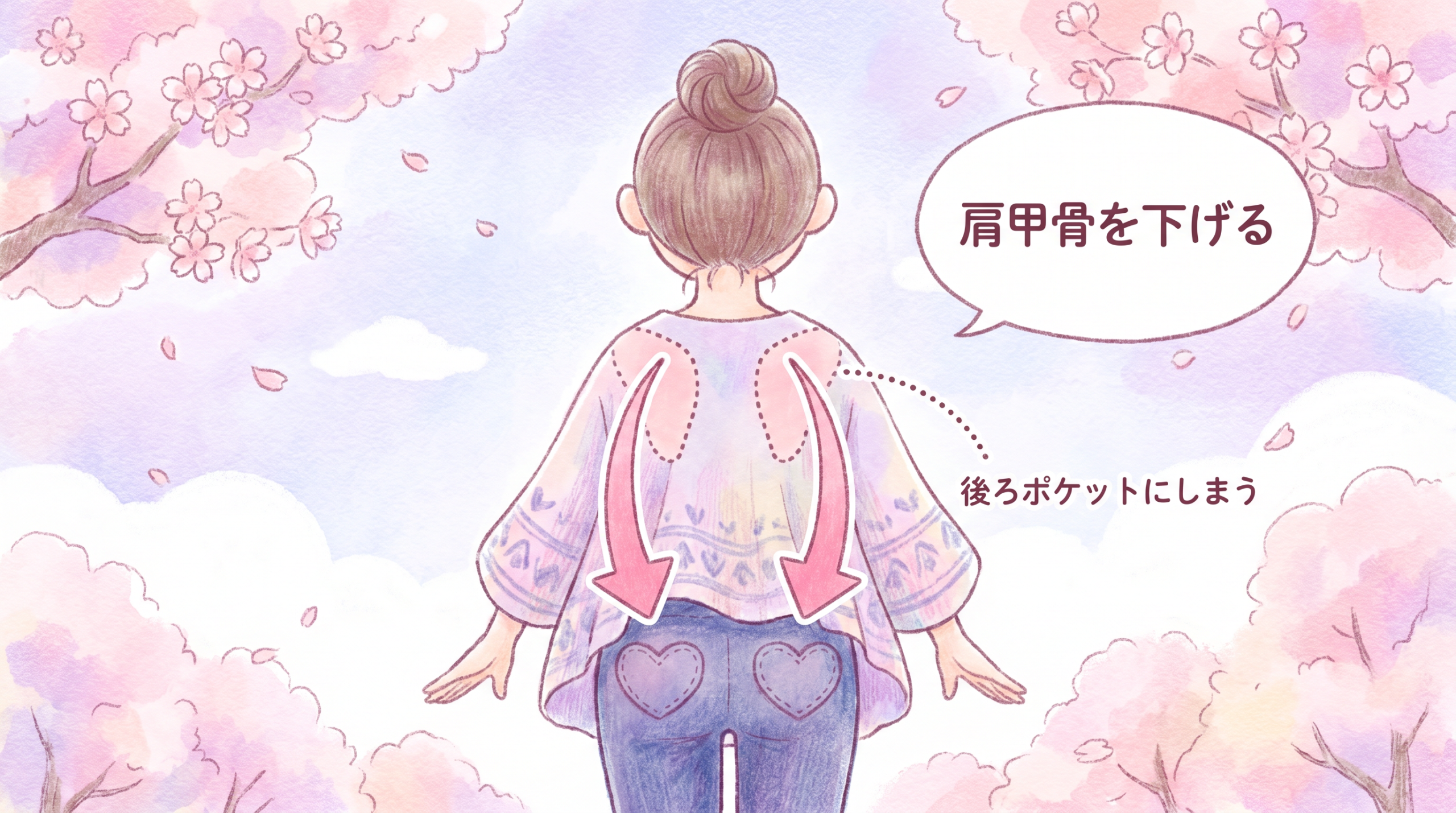 肩甲骨を下げるイメージ図