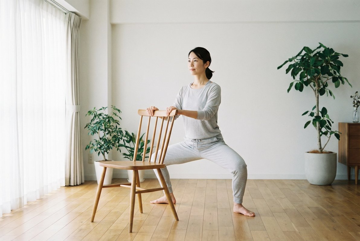 自宅でプリエを行う女性
