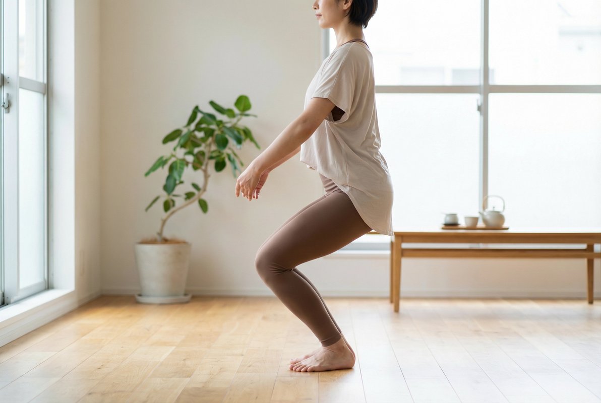 正しい姿勢でプリエを行う女性